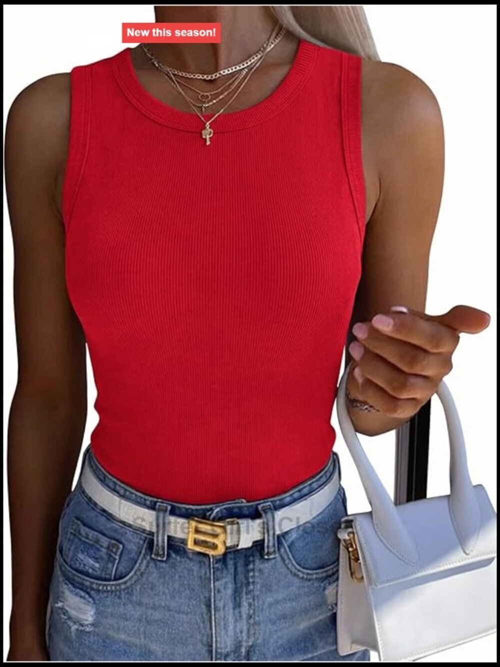 Sleeveless Ribbed Tank Top Slim Fitted Racerback Summer Basic
